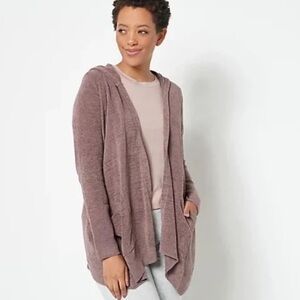 Barefoot Dreams Cozy Chic Ultra Lite Hooded Seashore Cardigan Purple Dusk